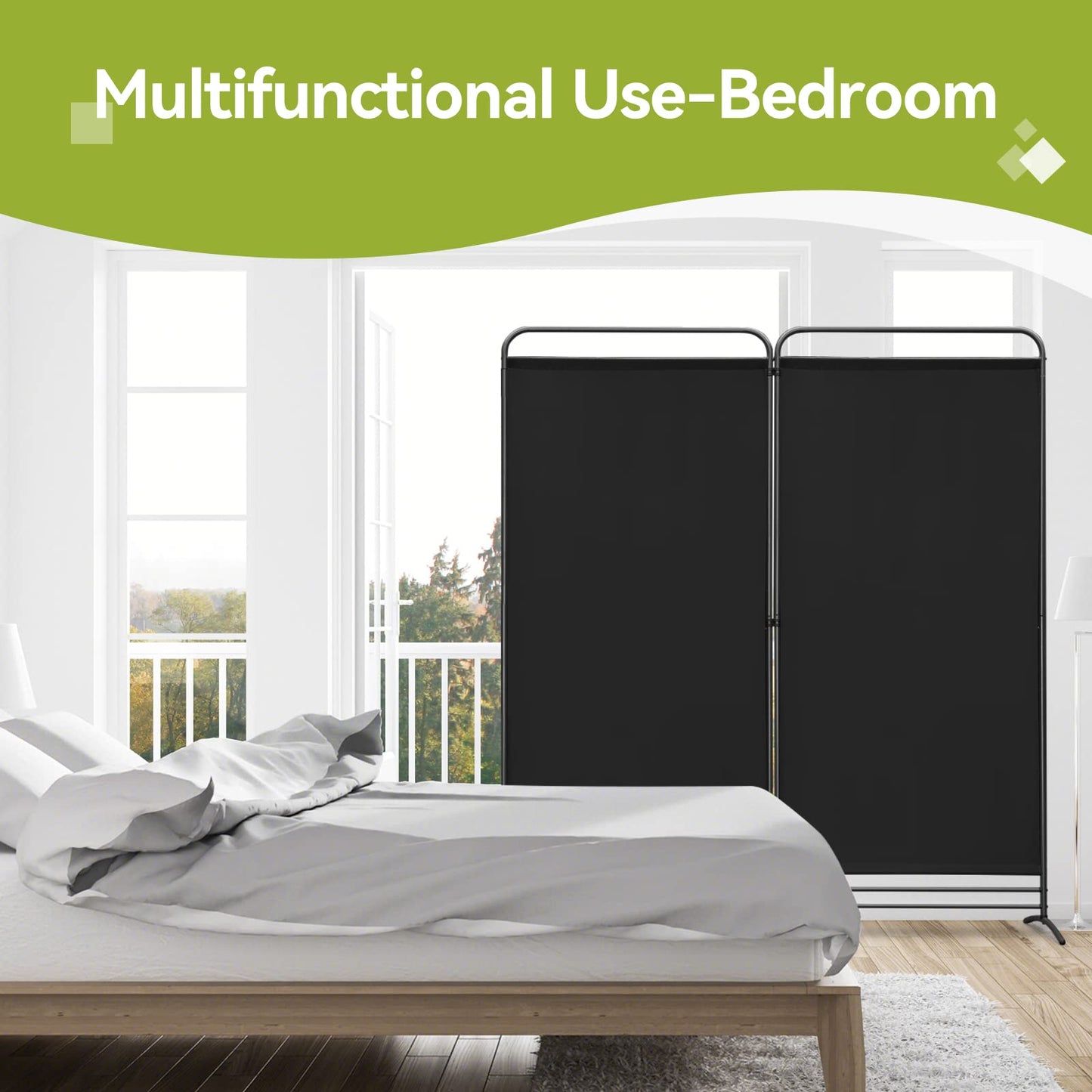 Angel Living 2 Panels Folding Room Divider, Privacy Screen Composed of Polyester Fabric and Sturdy Iron Frame