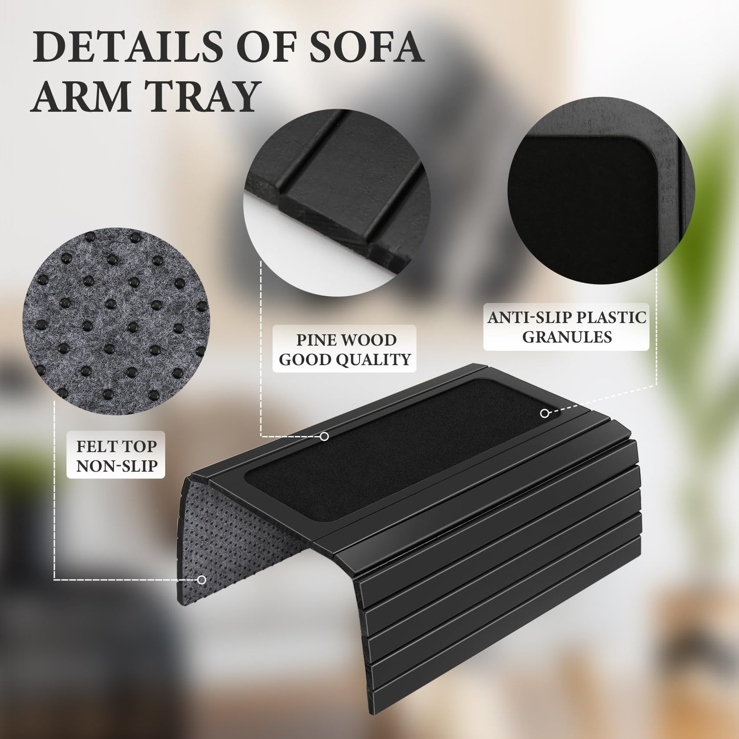 Littlecatch Wooden Sofa Arm Tray, Armchair Tray, Foldable Sofa Arm Table, Non-Slip Couch Armrest Table to Protect Furniture for Remote Control, Drink