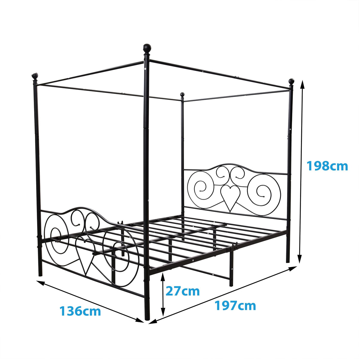 HAHRIR Double Canopy Bed Frame with Vintage Headboard & Footboard, Black