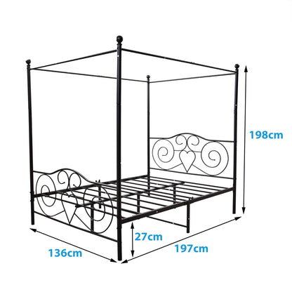 HAHRIR Double Canopy Bed Frame with Vintage Headboard & Footboard, Black