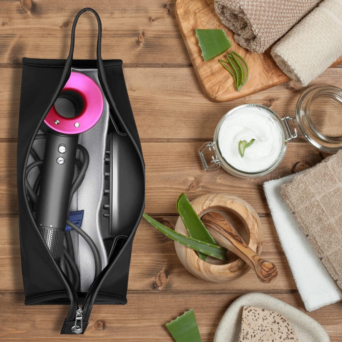 PU Leather Portable Travel Case Storage Bag for Dyson Airwrap Styler Protective Carrying Case for Dyson Supersonic Hair Dryer Waterproof Travel