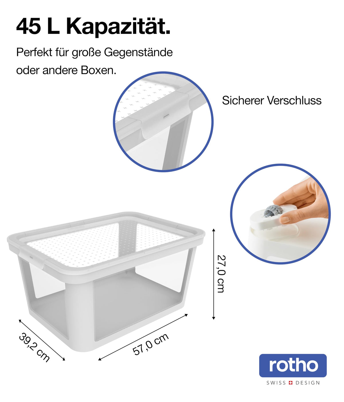 Rotho Albris 45l Storage Box with Lid, Stackable Plastic Bin, White