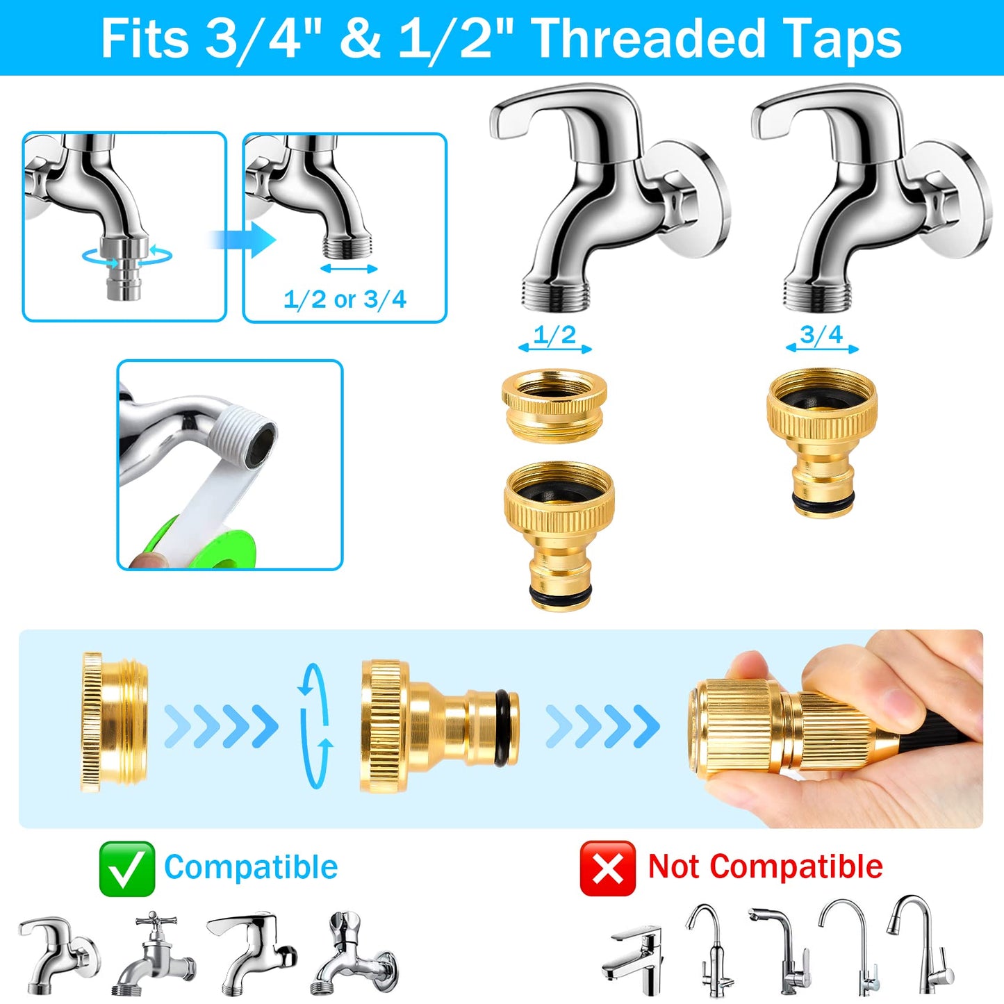 Expandable Garden Hose Pipe 30m 100ft, Hosepipes for Garden Water Hose with 10 Functions Spray Gun, 3/4" 1/2" Connector, Expanding Magic Hose