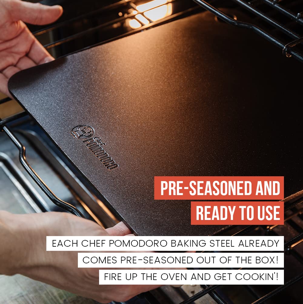 Chef Pomodoro Pizza Steel for Oven or BBQ Grill, Pre-Seasoned Baking Steel, High Quality and Durable Carbon Steel, Compatible with Ooni Koda 12 (33,6