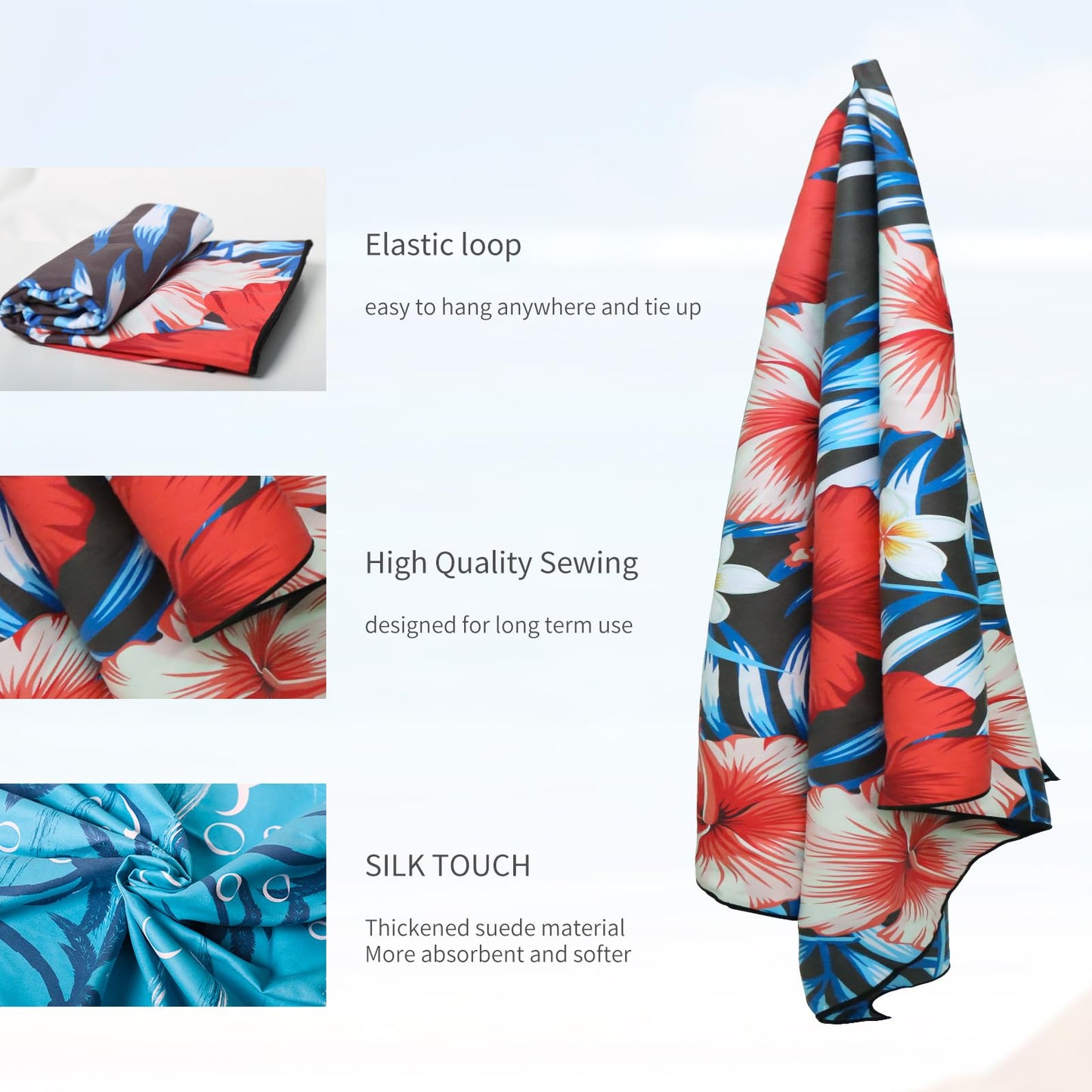 TMEOG Microfibre Beach Towels 180x80cm Extra Large Sand Free Beach Towel for Adults Compact Thin Travel Towel Women Men Lightweight Swim Pool Yoga