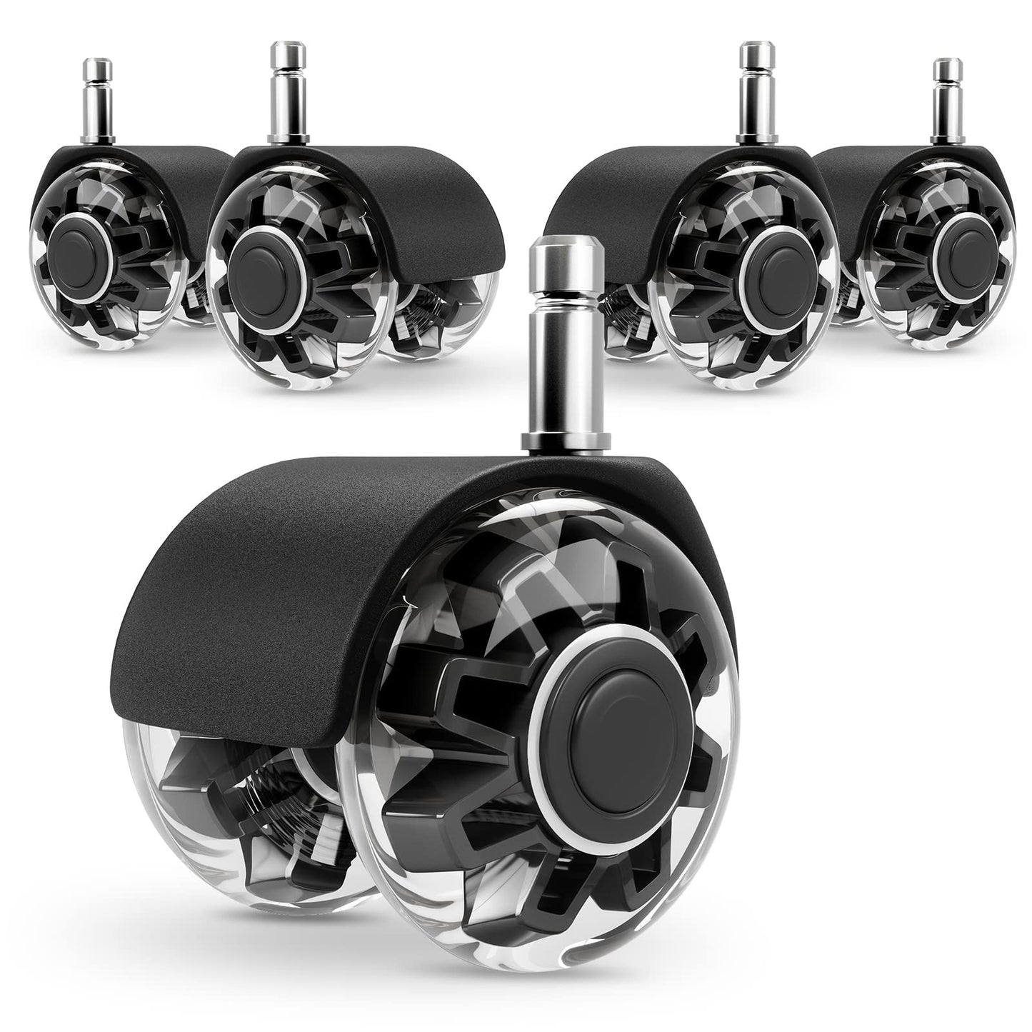 Office Chair Caster Wheels (Set of 5),Heavy-Duty Chair Wheels Support 2200lbs,Mute Rubber Chair Casters for Hardwood Floors and Carpet,2 Inch