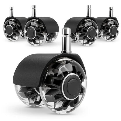 Office Chair Caster Wheels Set of 5,Heavy-Duty Chair Wheels Support 2200lbs,Mute Rubber Chair Casters for Hardwood Floors and Carpet,2 Inch