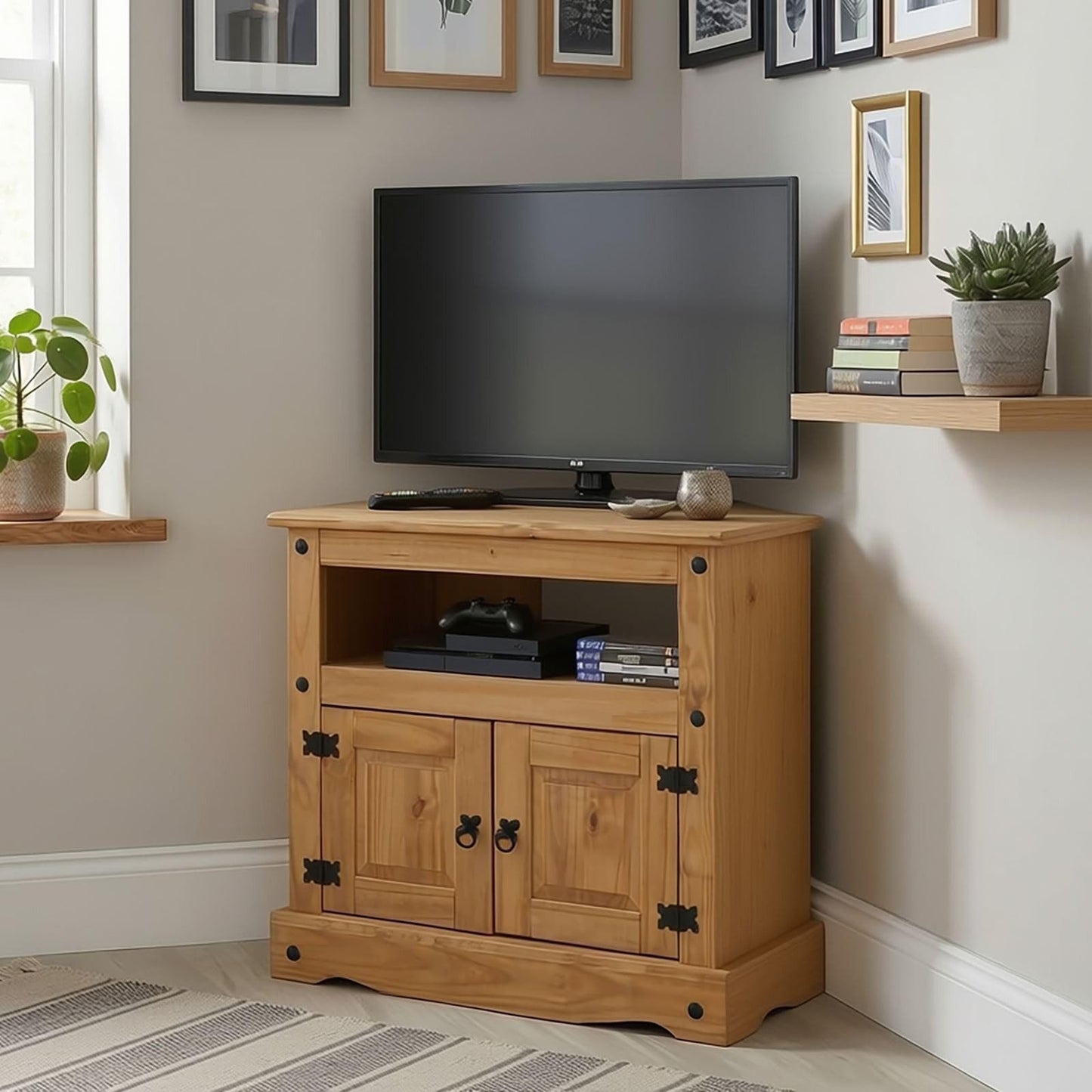 Corona TV Stand Corner Cabinet Media Unit Mexican Solid Pine Wood