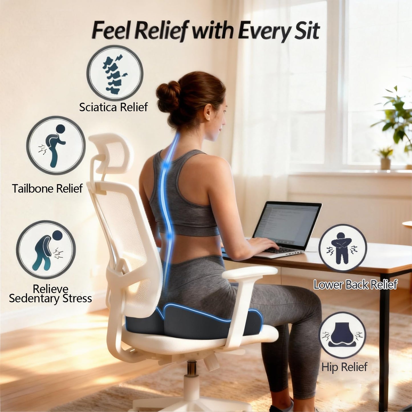 Geebymol Memory Foam Seat Cushion, Office Chair Cushion, Large & Non-Slip
