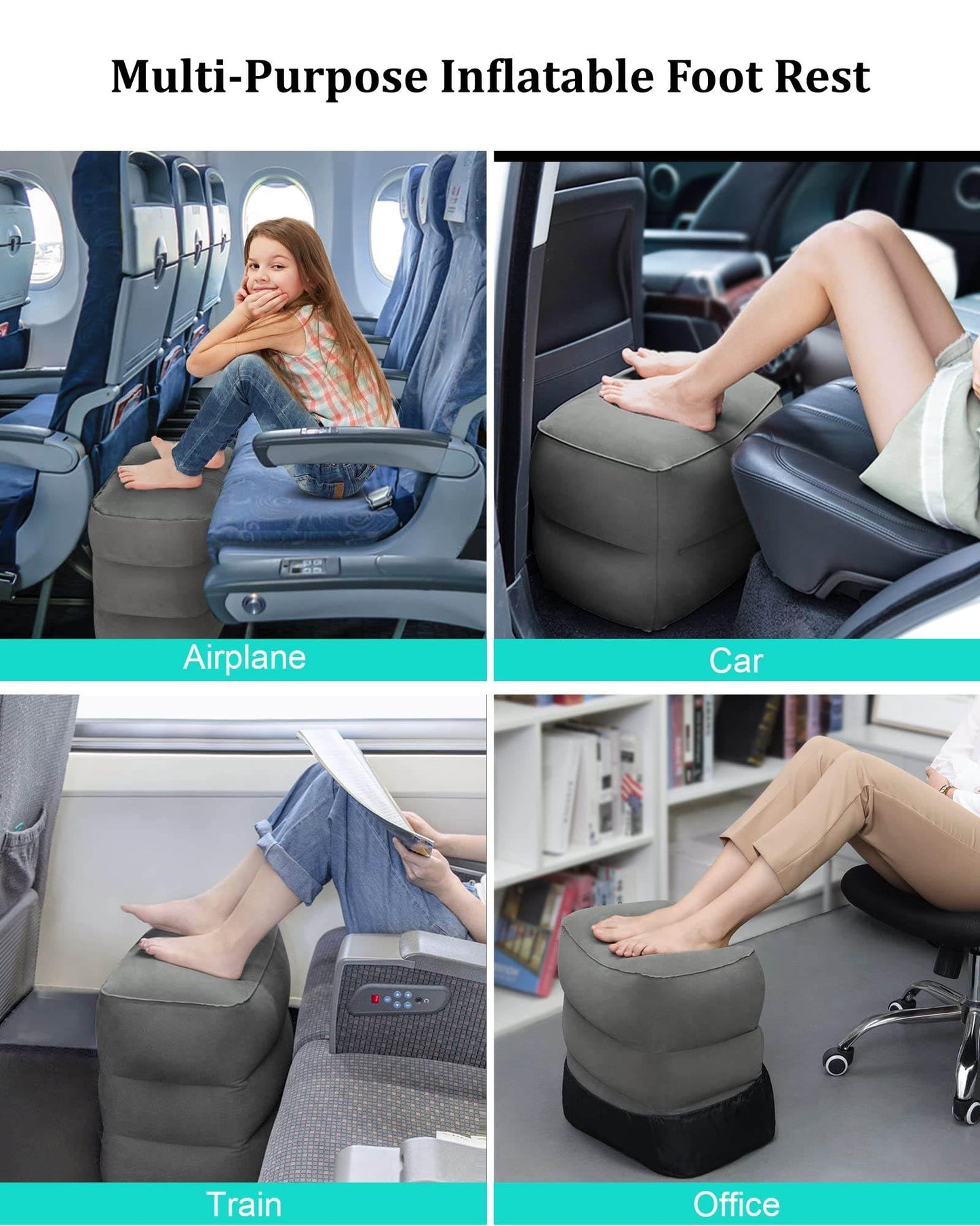 Inflatable Travel Foot Rest Pillow,Airplane Travel Pillow, Office Footrests, Adjustable 3 Layers Height Leg Rest Pillow