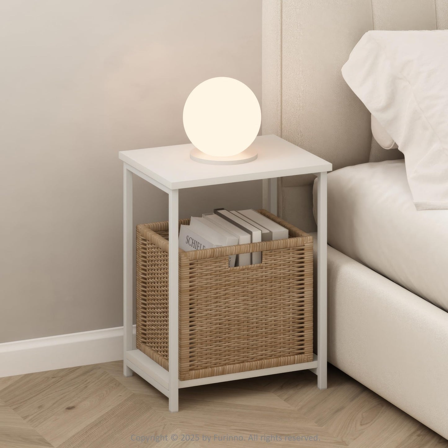 Furinno SIMPLISTIC Night Stand, 2-Tier Open Shelf Design Nightstand with Metal Frame, Bedside Table, End Table, Side Table, for Bedroom, Living Room
