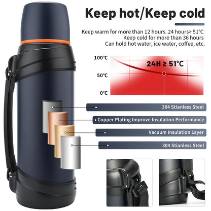 Olerd Large Flask - 2.5l Stainless Steel Insulated Bottle for Travel with BPA Free Cup - Oversized Vacuum Bottle