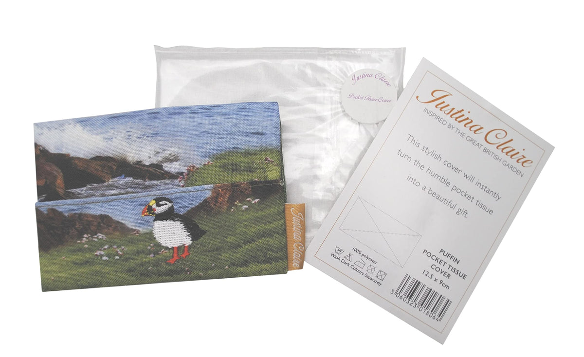 Justina Claire Pocket Tissue Holder in a Puffin Design