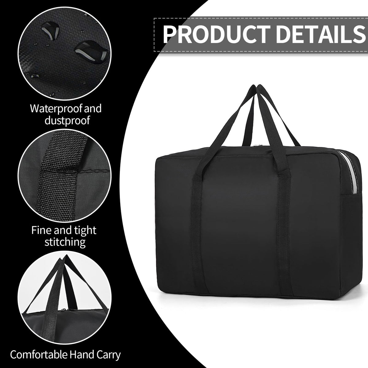 4 PCS 125L Large Storage Bags, Duvet Storage Bag Heavy Duty Moving Bags Waterproof Under Bed Storage Bag with Zip for Moving House Clothes Bedding