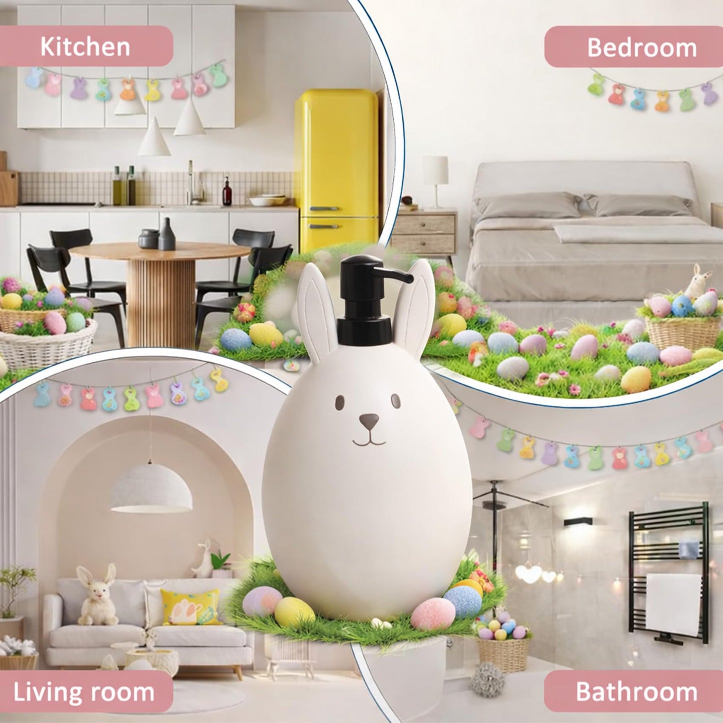 Blissilk 550ml Refillable Cute Bunny Liquid Soap Dispenser with Easy Pump Dispenser Bottles, Designed for Bathroom & Kitchen Countertop