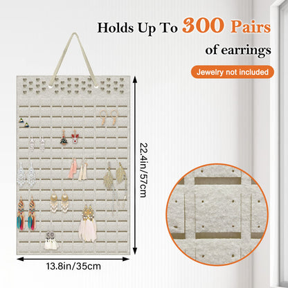 Yanmucy Earring Holder Organizer Hanging Holds Up to 300 Pairs Wall Mount Jewelry Storage Bag Earring Holder For Girls Women Beige