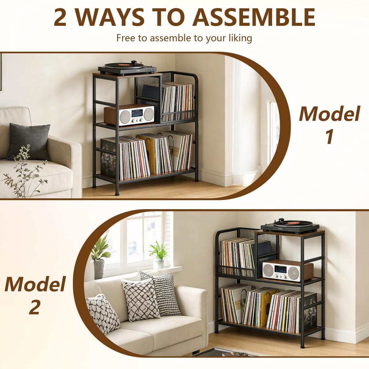 3 Tier Record Player Stand, Vinyl Storage Turntable Holds Up to 150 Albums