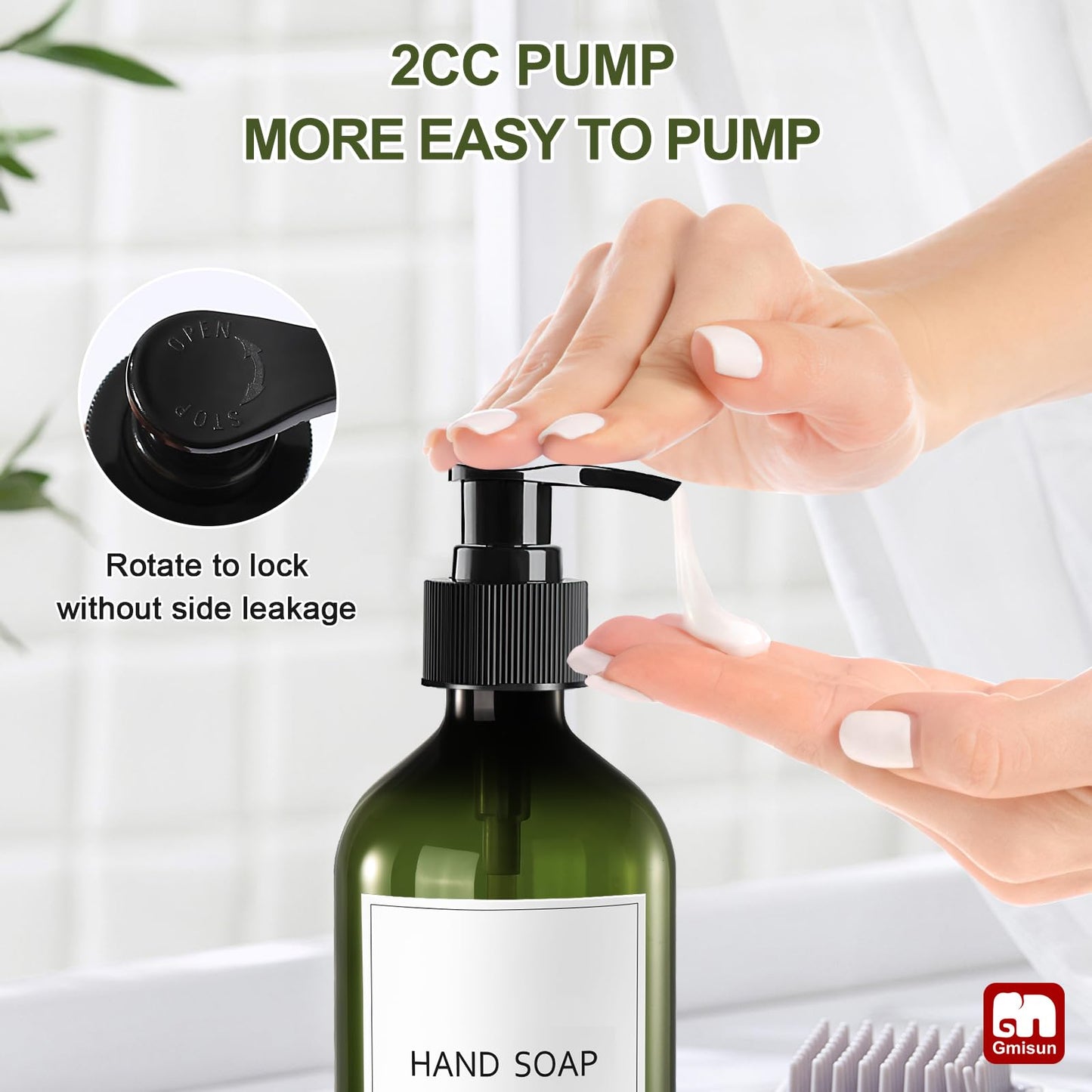 GMISUN Shampoo and Conditioner Bottles, Plastic Green Shower Gel Dispenser