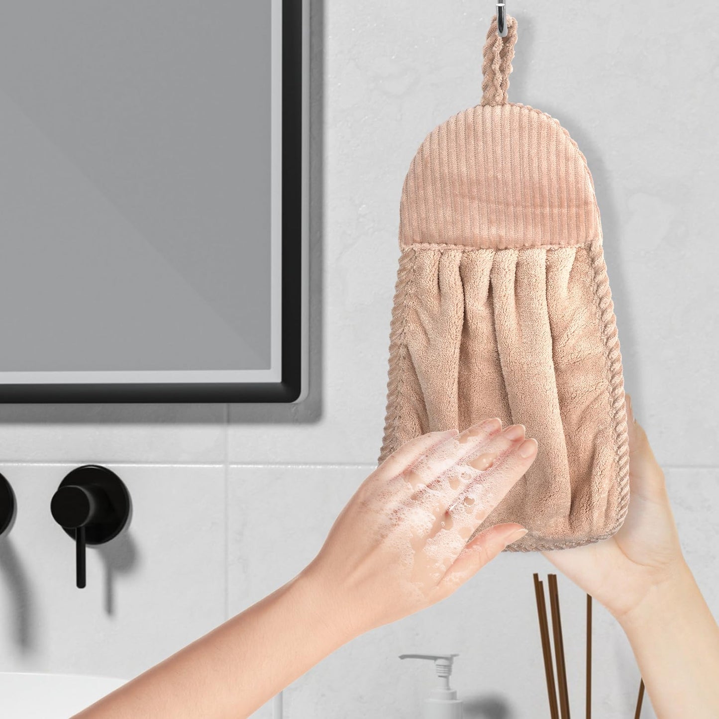 LHNNDM 3 Pack Microfibre Soft Hand Towels, Super Water Absorbent Towel with Hanging Loops for Bathroom Or Kitchen, Hanging, Soft, Absorbent