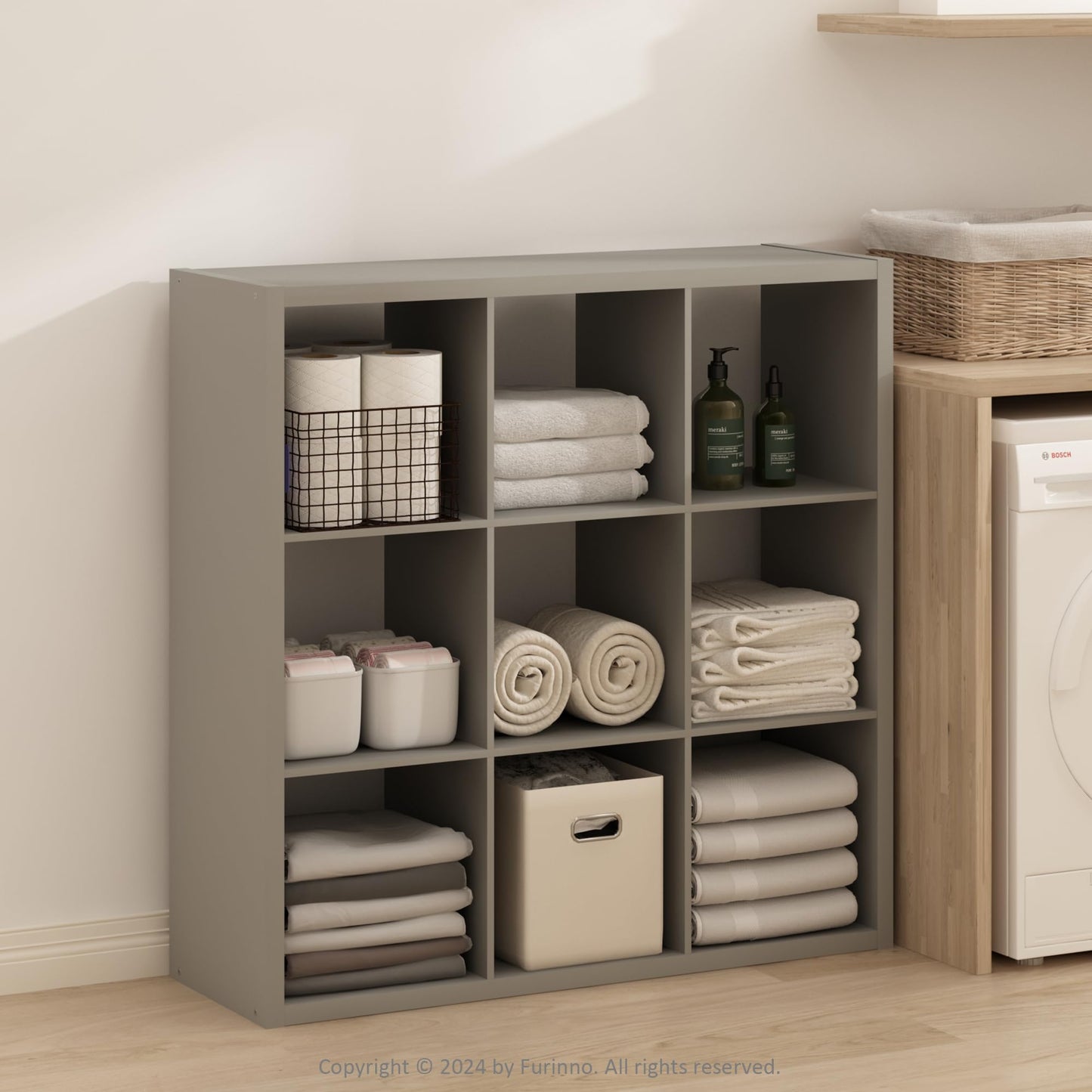 Furinno SIMPLE Cube Storage Organizer, 9-Cube Display Shelf, Open Back Shelving Unit, Storage Shelves, Extra Thick Frame
