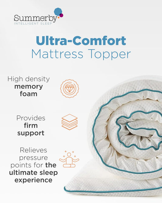 Summerby Sleep Double Memory Foam Mattress Topper (135 x 190cm), Double Mattress Topper With Anti-Slip Base, Comfy & Affordable Memory Foam Topper