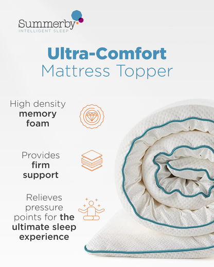 Summerby Sleep King Size Memory Foam Mattress Topper (150 x 200cm), Mattress Topper With Anti-Slip Base, Comfy & Affordable Memory Foam Topper (King