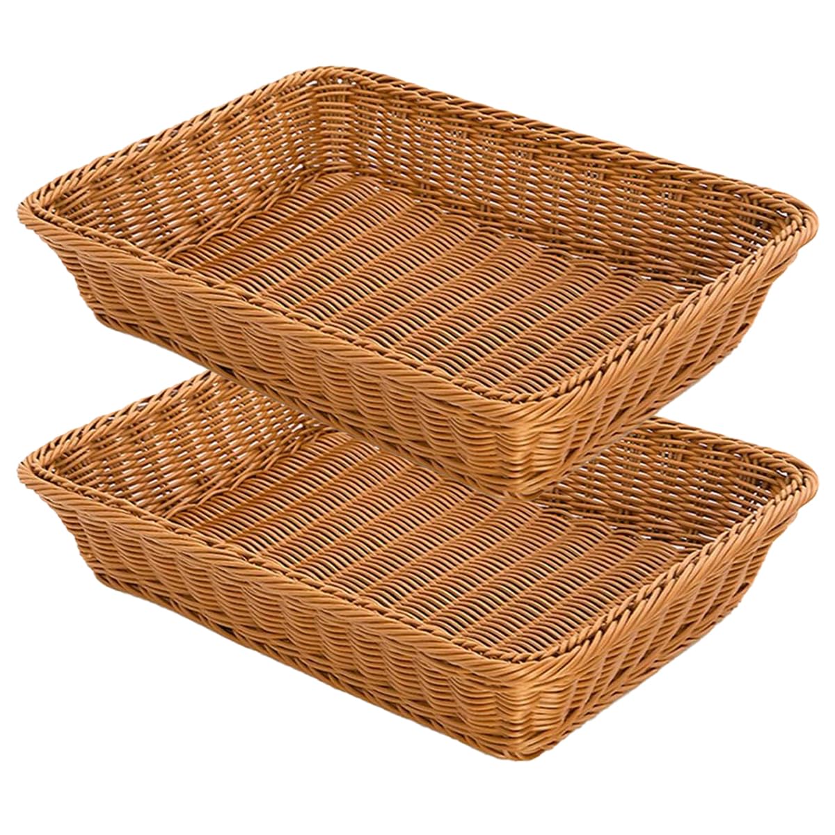 RT&BS 2Pcs Large Wicker Bread Basket Rectangular, Wicker Fruit Basket, Display Baskets for Vegetable, Imitation Rattan Tray