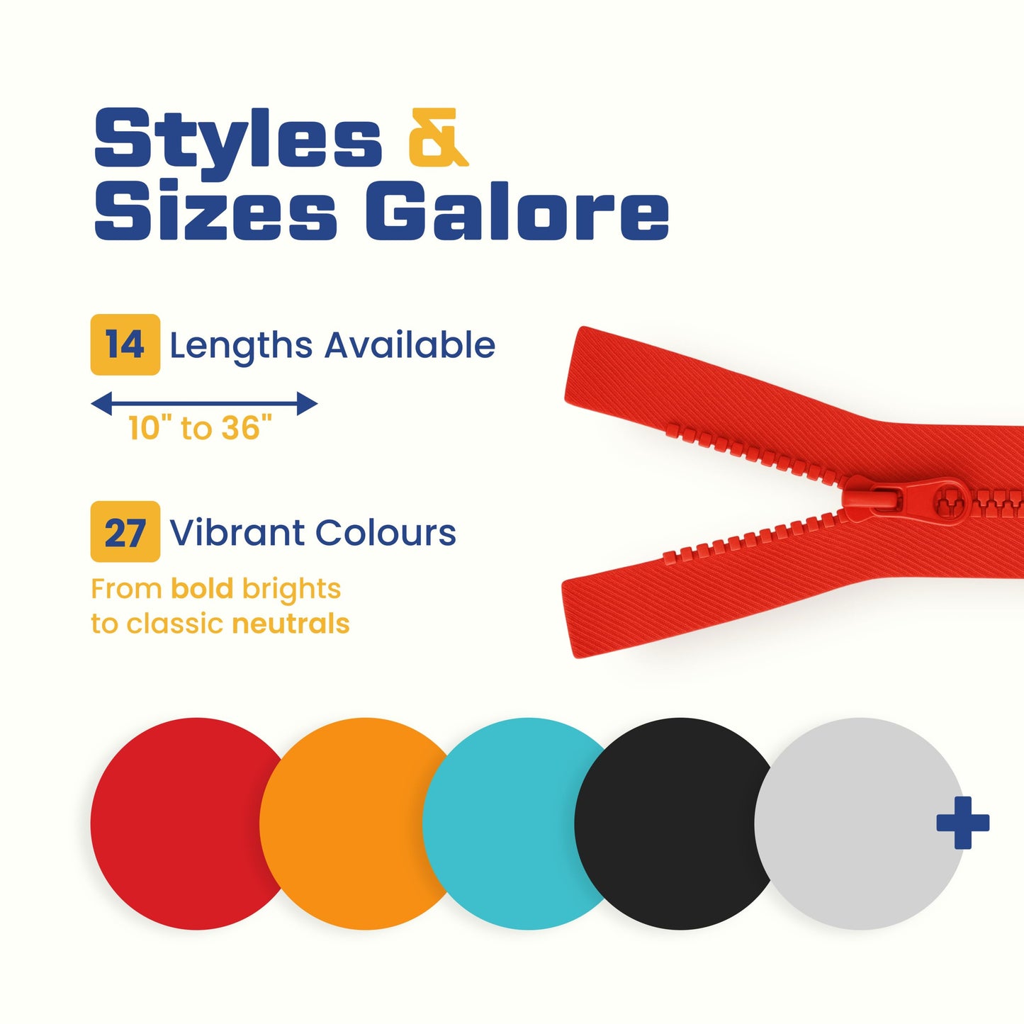 22" (56cm) Pale Yellow Chunky Zip - Heavy-Duty Open-Ended Separating