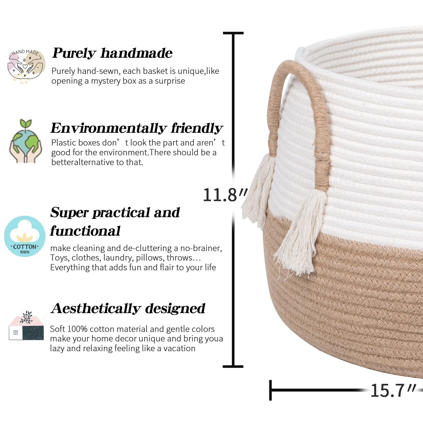 R RUNKA Cotton Rope Basket 38 x 40 x 30 cm