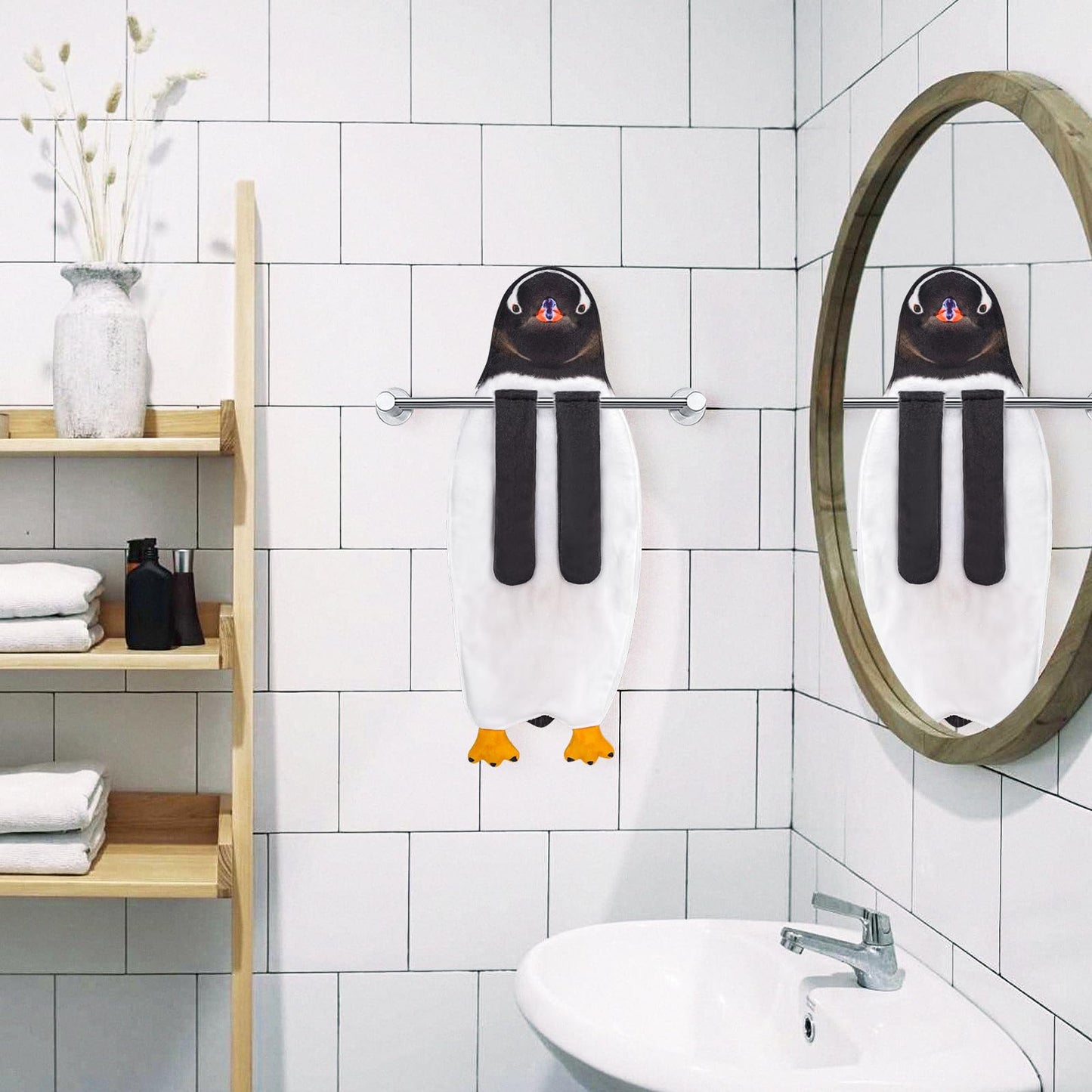 AGRIMONY Penguin Funny Hand Towels for Bathroom Kitchen -Cute Penguin Decoration Fathers Mothers Day Easter Gifts for Women Men Hanging Washcloths