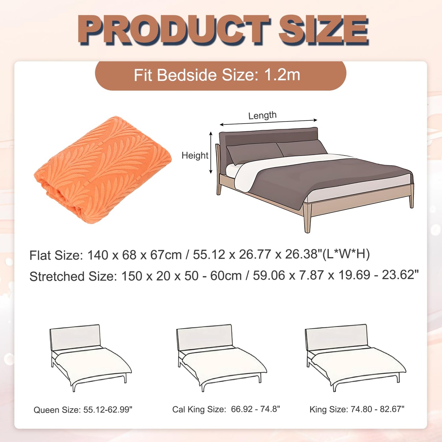 sourcing map Bed Headboard Slipcover, 150cm Jacquard Fabric Stretch Protector Covers, Dustproof Cover for Queen Size Headboard Bedroom Decor, Orange