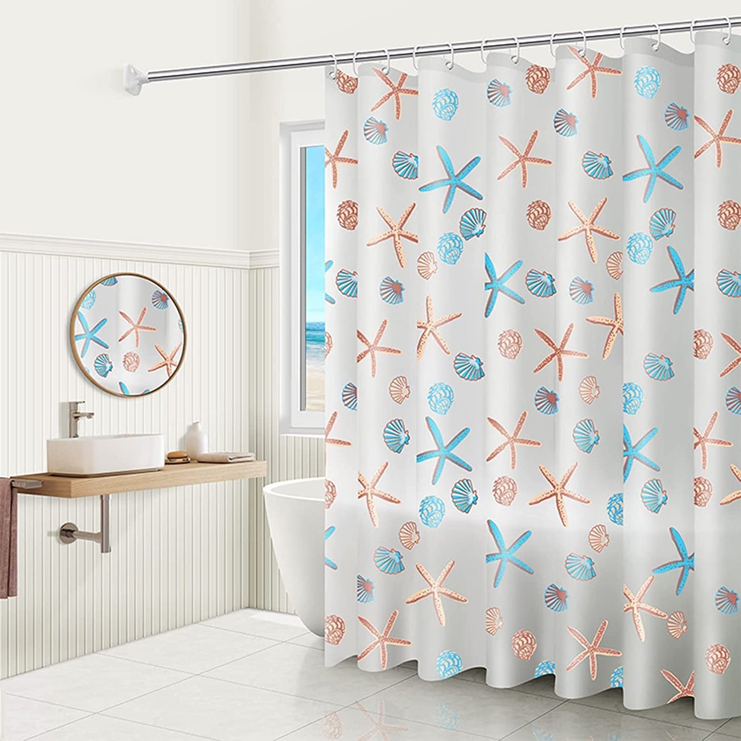 WOODFIB Shower Curtain, 100% PEVA Waterproof Anti-Mould Proof Resistant, Quick-Drying, Washable Bathroom Curtain, Includes 12 Pcs Curtain Hooks