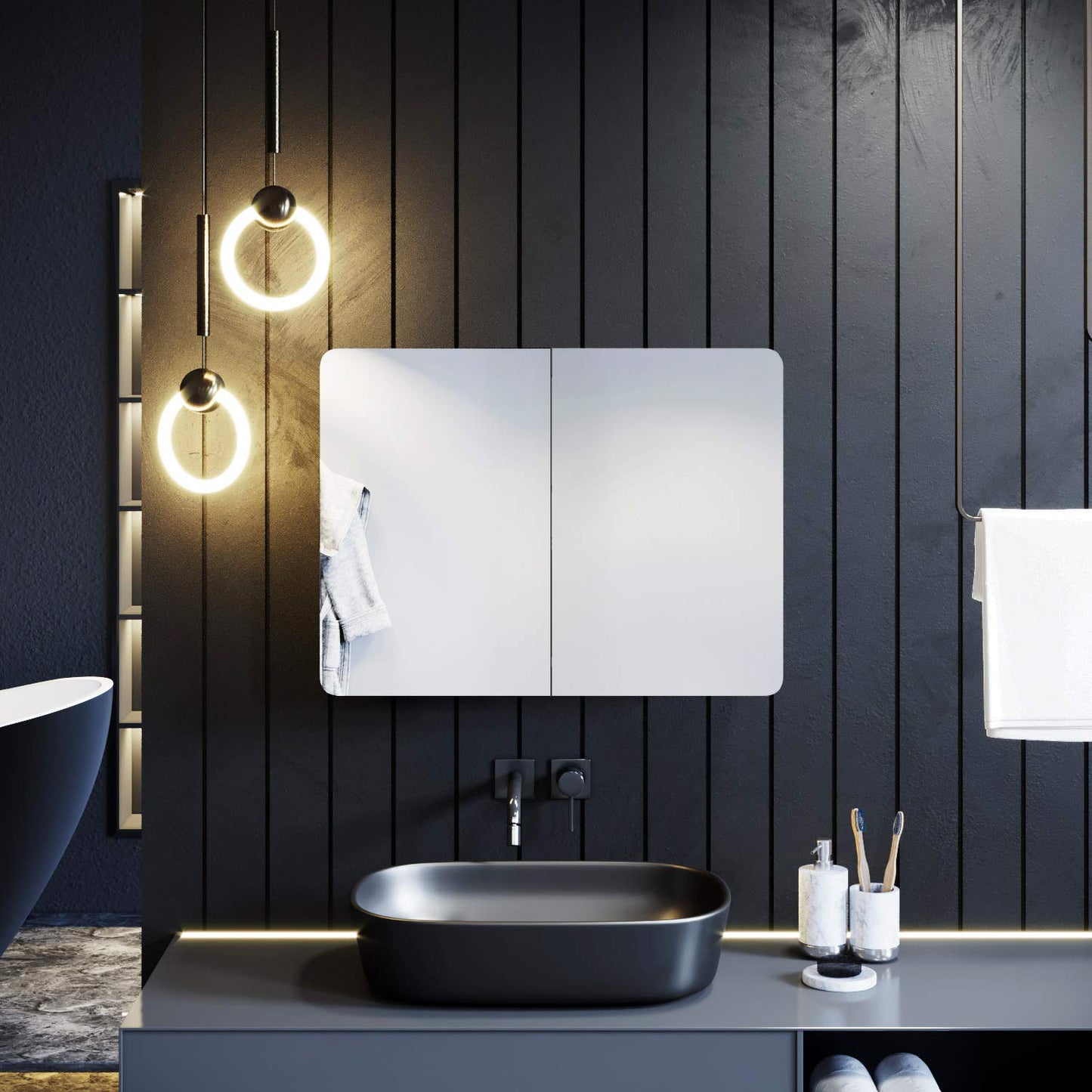 ELEGANT 800x600mm Bathroom Cabinet with Mirror, Stainless Steel