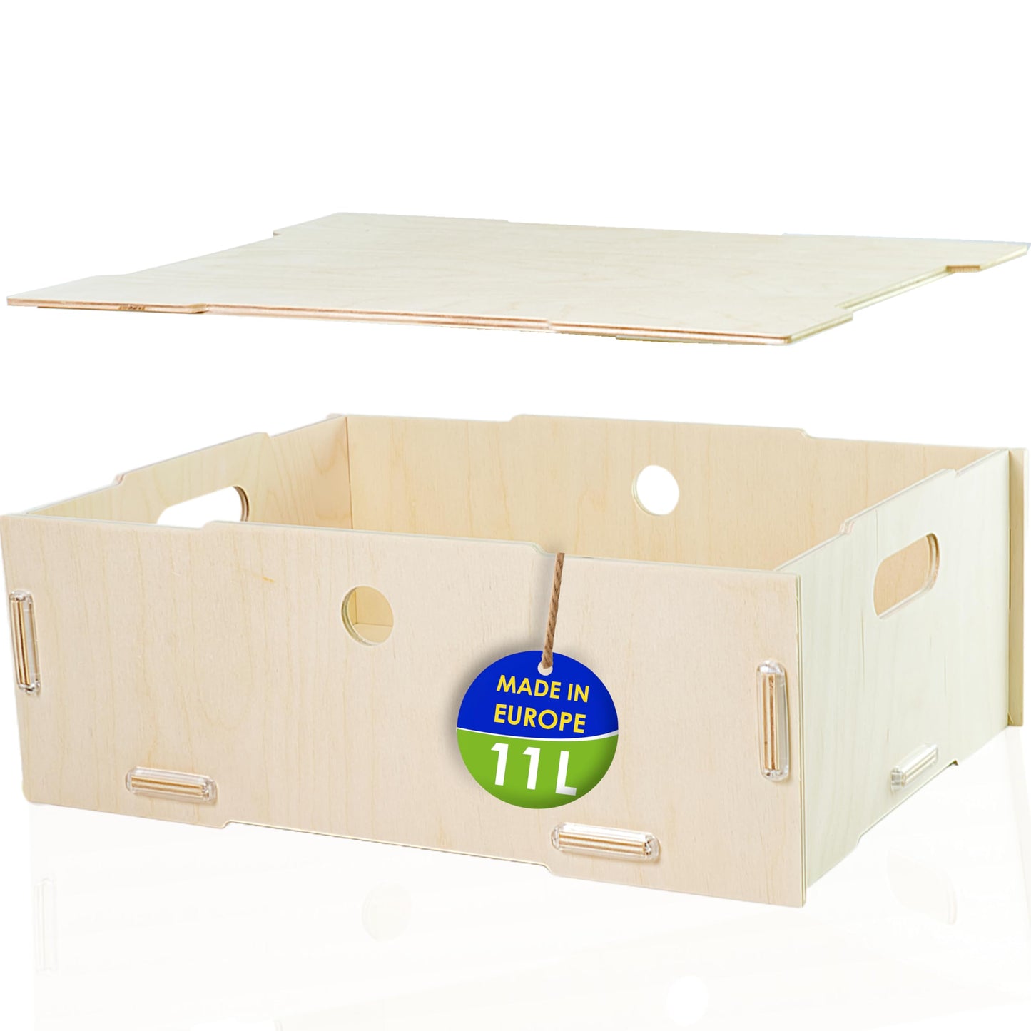 clipfritz - Wooden Storage Box with Lid (39 x 29 x 14 cm) - Rustic Birch - Stackable, Portable, Organiser Box for Children's Room