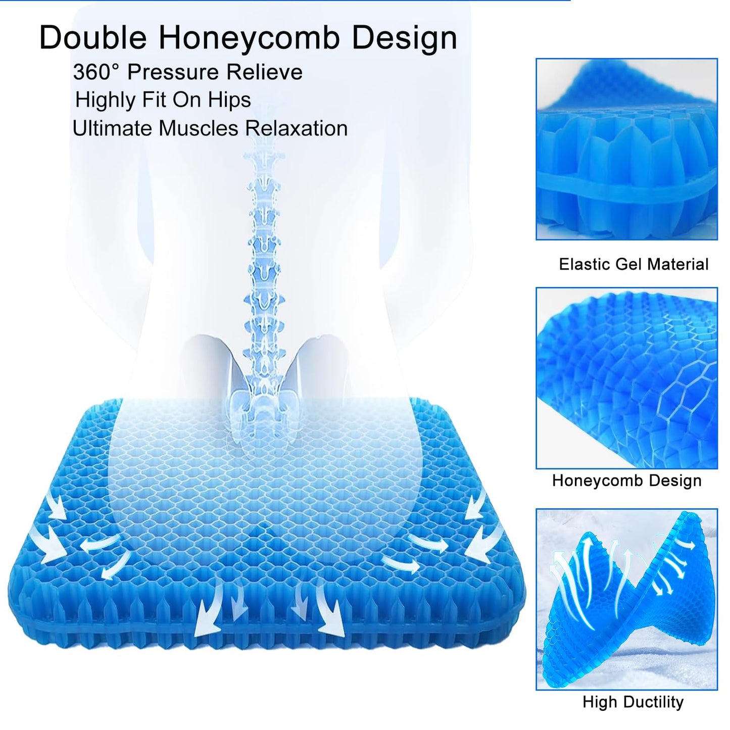 Braozaiw Soft Sitter Cushion,Honeycomb Double Thick Gel Seat cushion with Anti-Slip Cushion Cover,Cooling Chair Cushion Egg Chair Cushion For Home