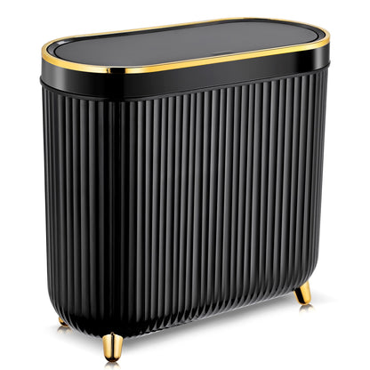 SULIFEEL Bathroom Trash Can with Lid, 3.2 Gallon/12L Black