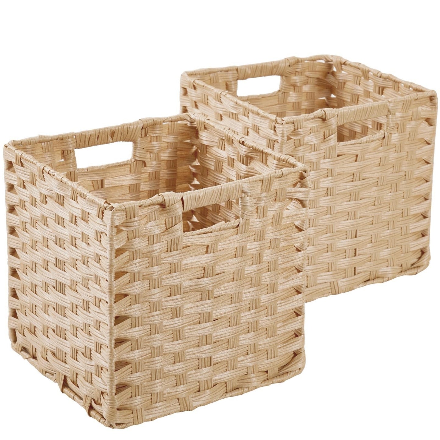 SOCOHOME Cube Storage Box,25x25x25cm Faux Rattan Storage Basket for Toy Clothes Shelf Nursery Closet Waterproof, Non-Mouldy(Light Beige, 2 Pack)