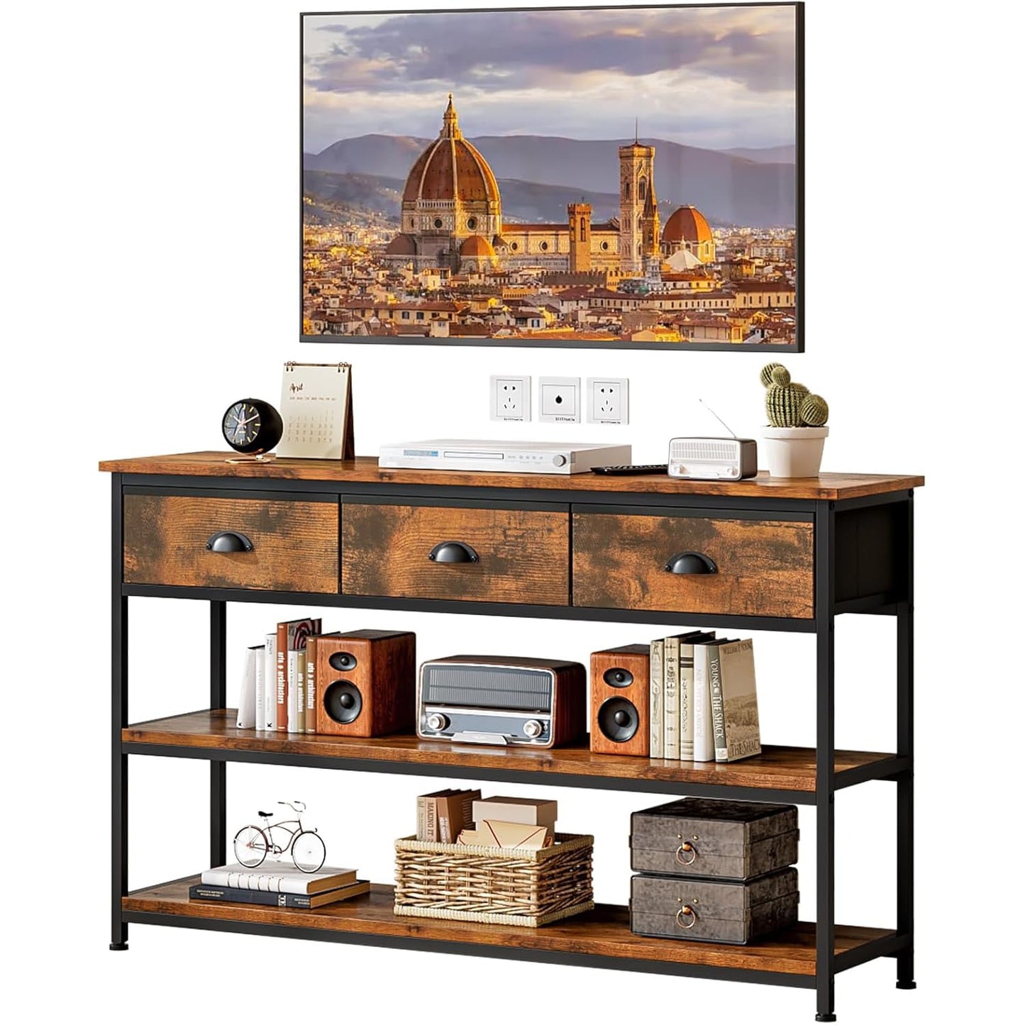 Console Table with 3 Drawers & Open Shelves,TV Stand for TVs Up to 55"