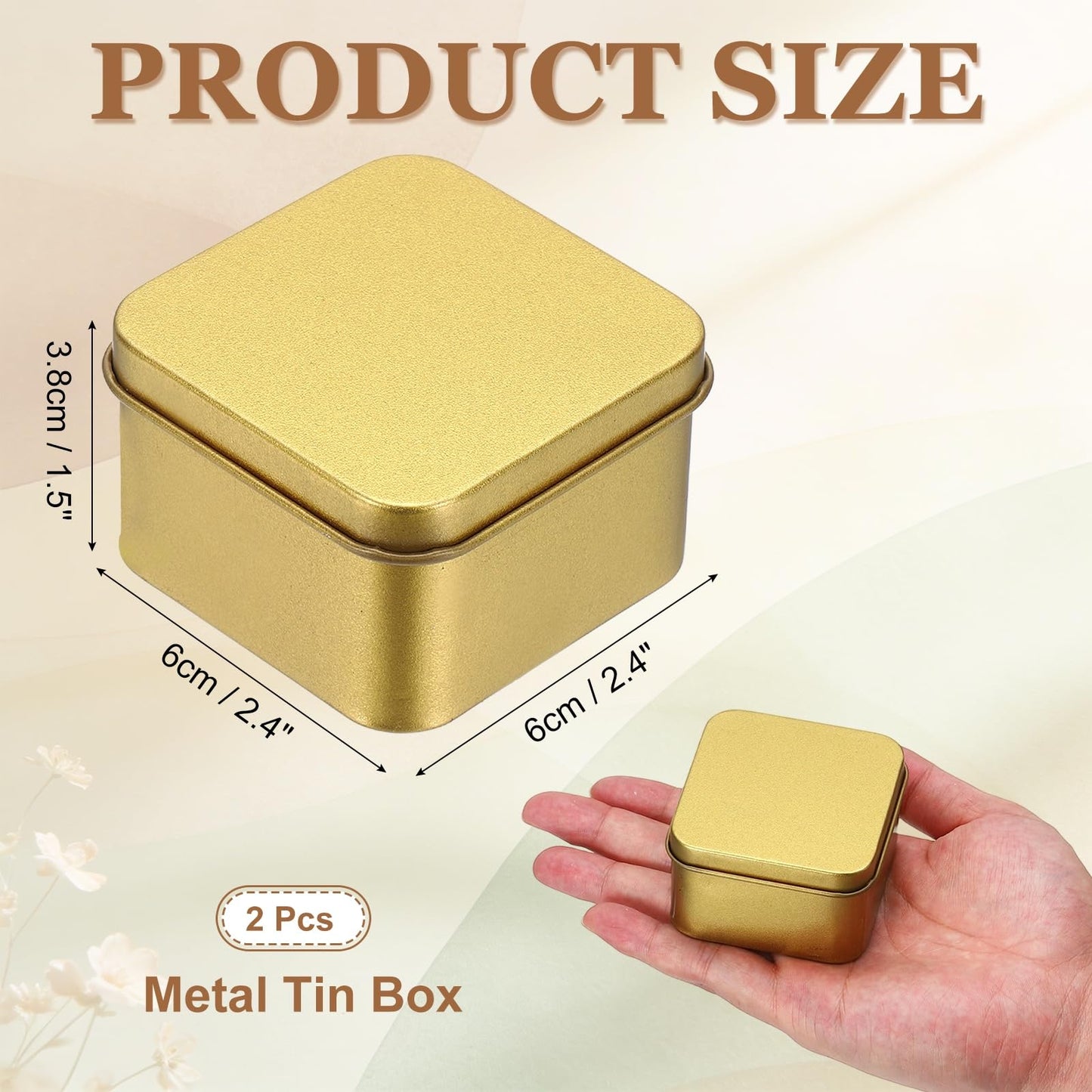 sourcing map 2Pcs Metal Tin Box, 2.4x1.5 Square Empty Tinplate Containers with Lid Portable Storage Box Candy Jars for Valentine's Day