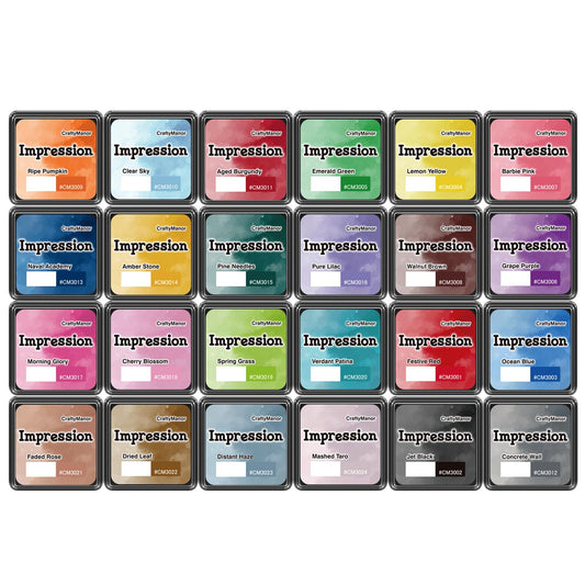 CraftyManor Mini Smudge Ink Pads for Stamps, Water Based Halo Dye Stamp Pad for Scrapbooking, DIY Craft Scrapbook Supplies for Adults (24 Colors)