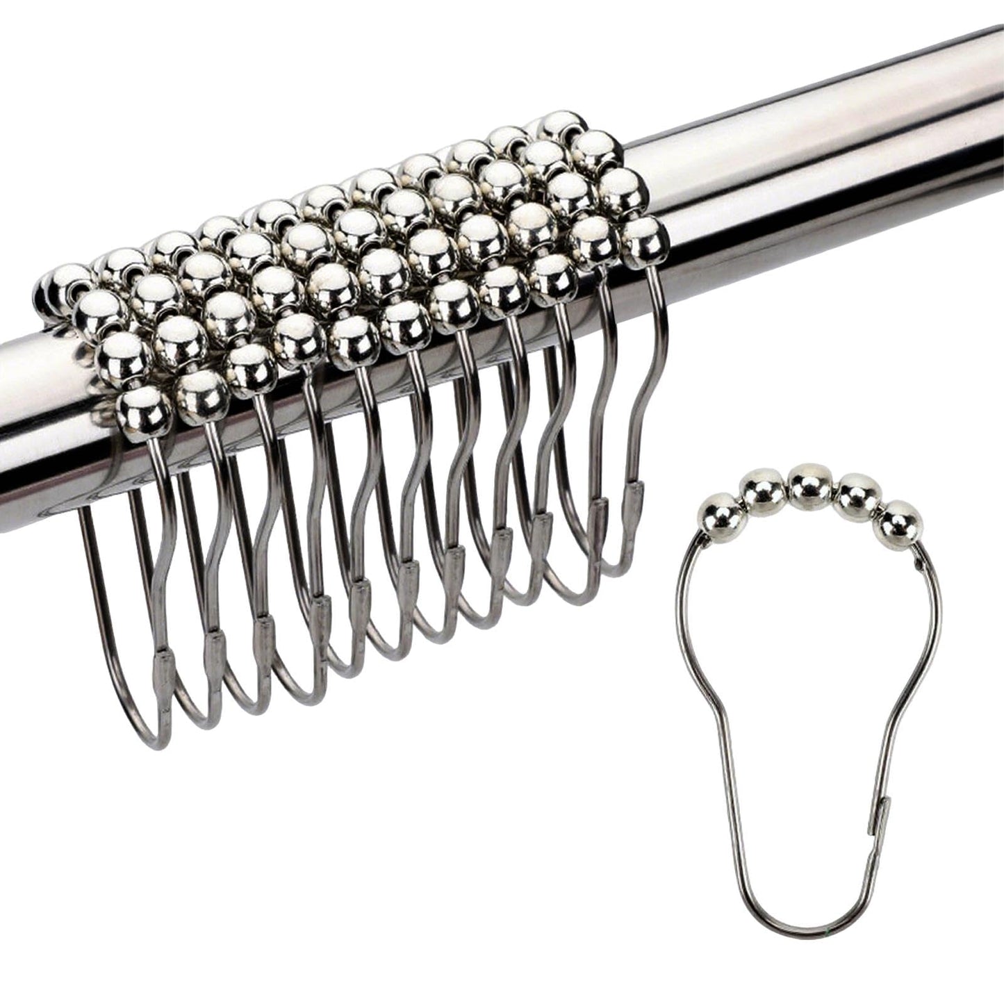 12 Pcs Stainless Steel Shower Curtain Hooks, Shower Curtains Rings, Shower-Rod Rail Rings for Bathroom Curtains Rods, Easy To Open, Close & Install