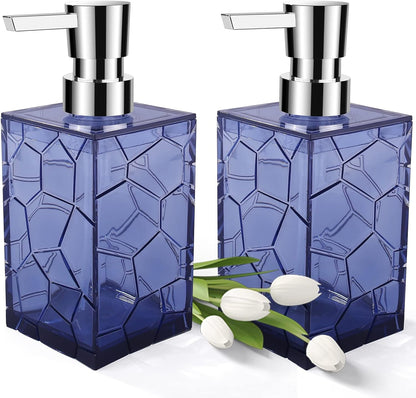 2 Pack Hand Soap Dispenser Set, Clear Acrylic Plastic Liquid Pump Bottles Refillable Lotion Dispenser for Bathroom Decor Kitchen College Dorm Blue