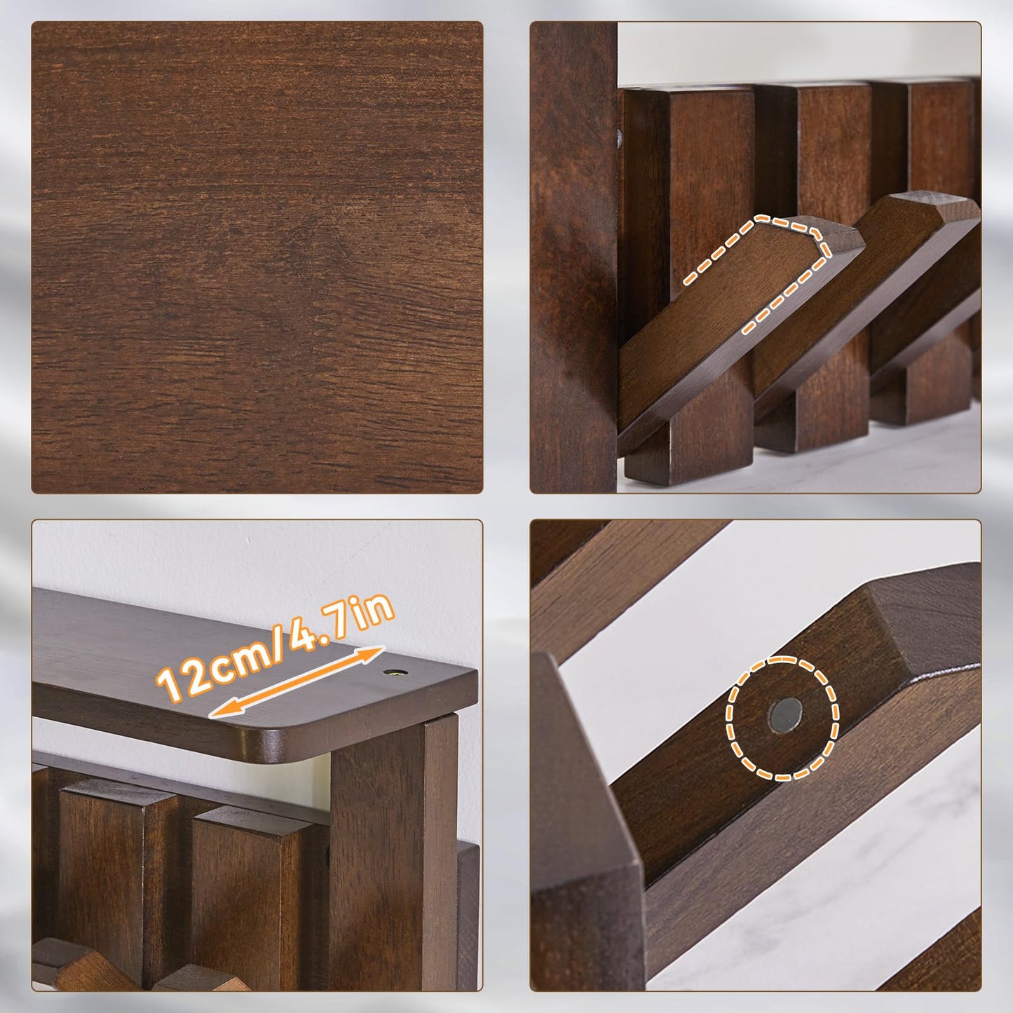 YMYNY Piano Key Coat Hooks Wall Mounted with Shelf, Walnut, HWS008H