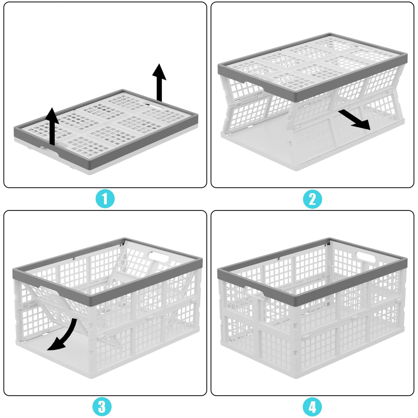 Buyitt 4-Pack 30 L Plastic Collapsible Crates, Stackable Storage Bins
