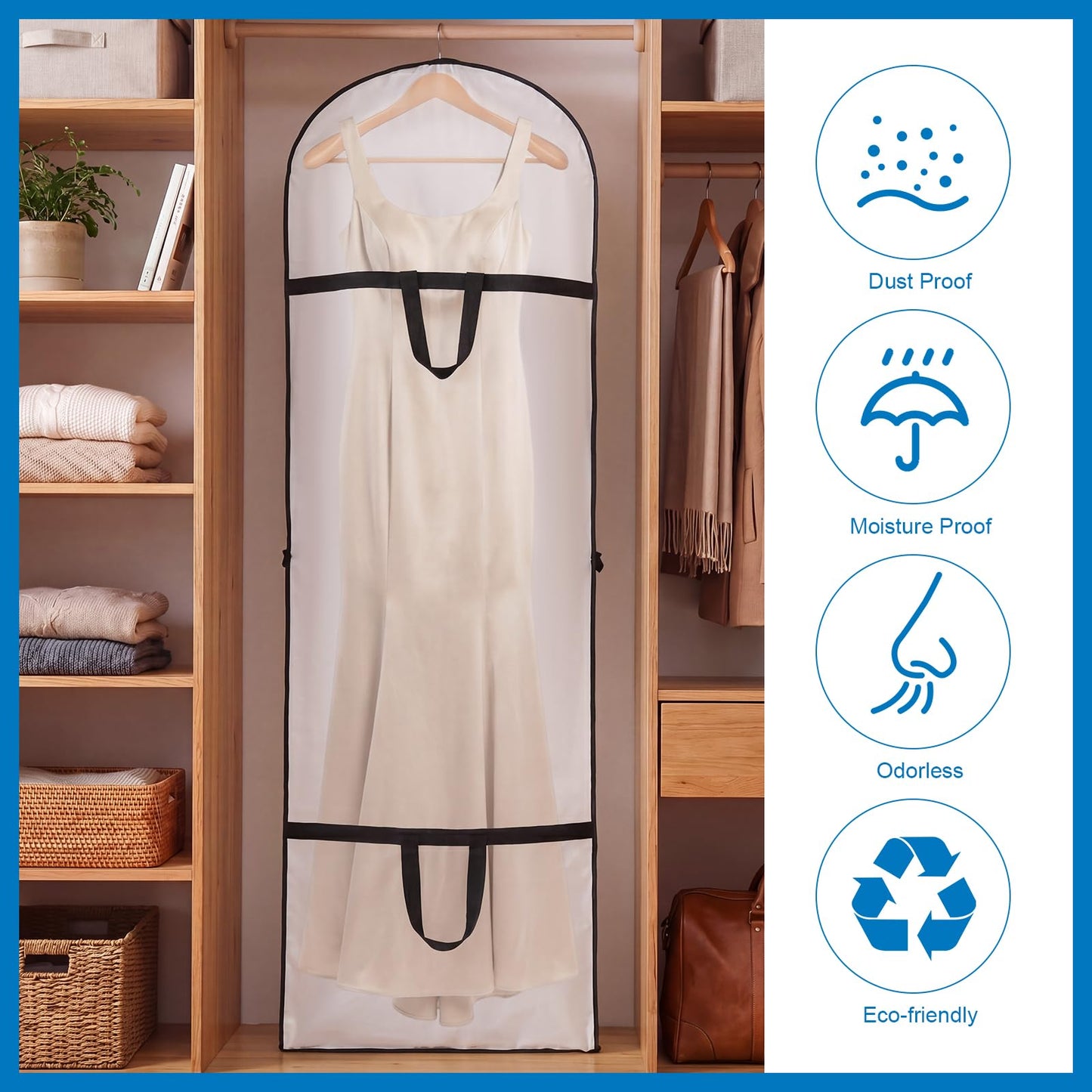 Dntorx 2PCS Long Dress Bags Covers PEVA Wedding Dress Bags 71in, White