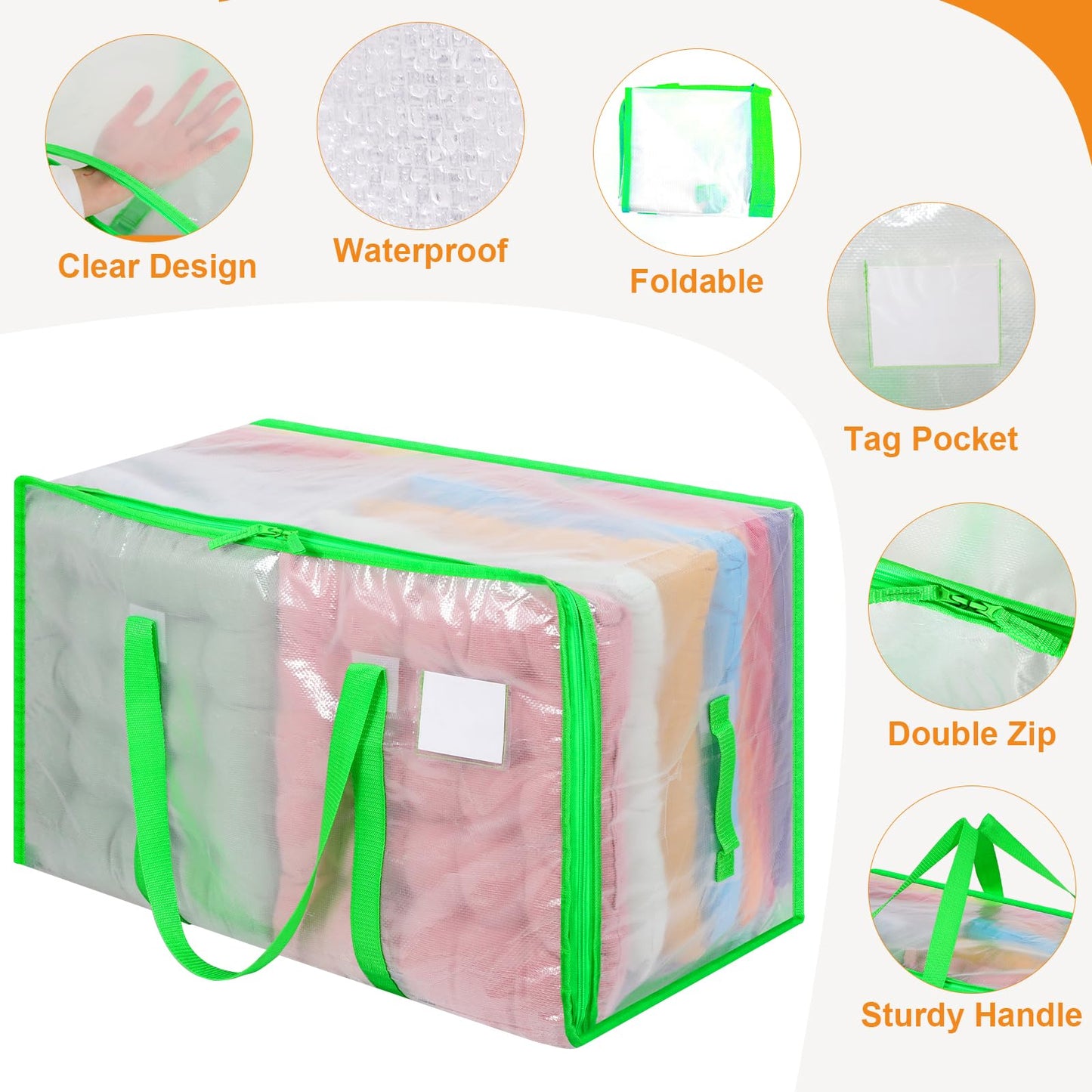 Dntorx 4 Pack 105L Moving Bags Clothes Storage Bags Drom Packing Box, Green