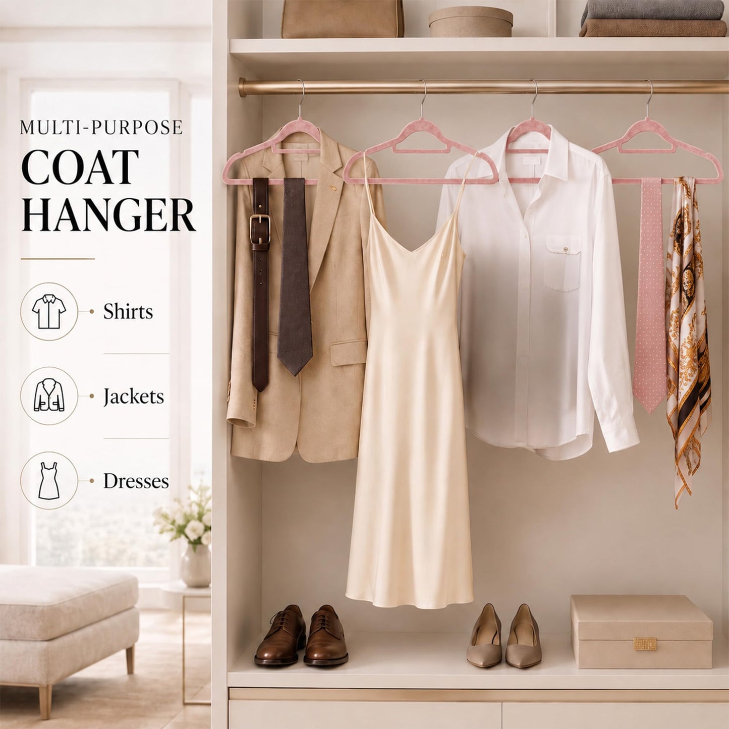 Housezy Coat Hangers, 20 Pack, Non-Slip Velvet Hangers for Clothes with Tie Bar & 360° Rotating Hook, Strong & Durable