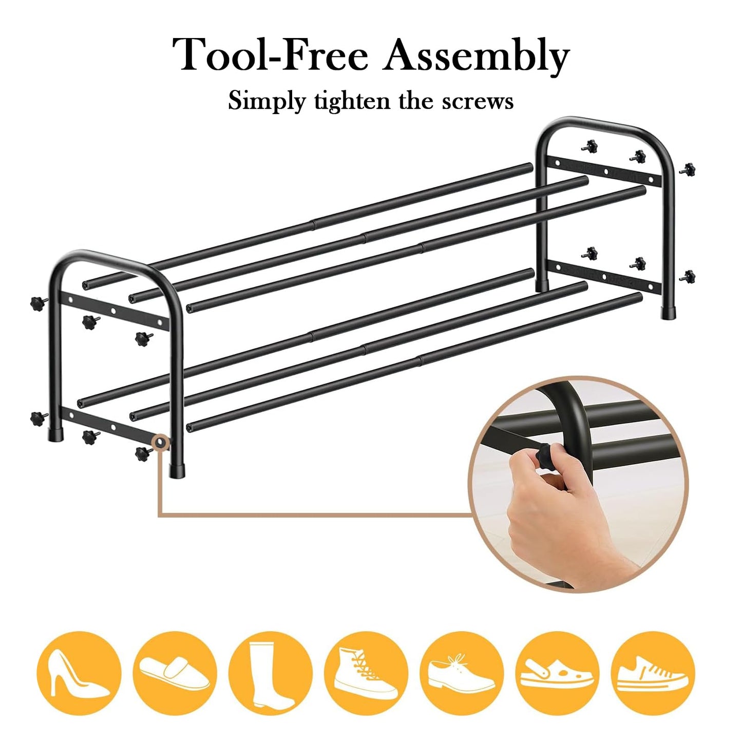 HZXYchen 2 Tier Expandable Shoe Rack | Adjustable Width 45-80cm | Narrow Metal Storage for for Small Narrow Space, Entryway, Closet, Wardrobe(Black)