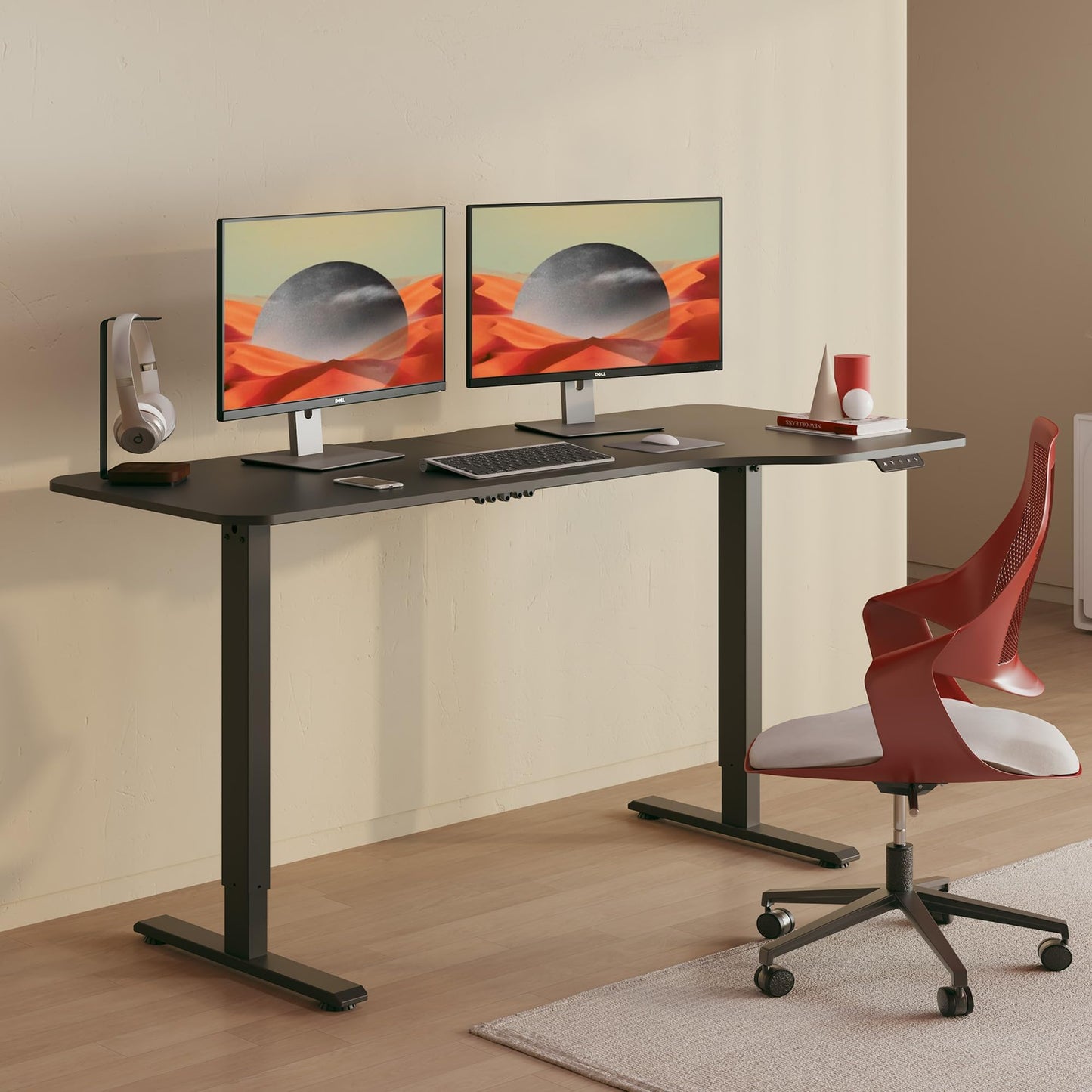 SANODESK 160×75CM Electric Standing Desk Height Adjustable Corner Standing Desk with Hooks and Cupholder Sit Stand Table Adjustable Desk with Memory