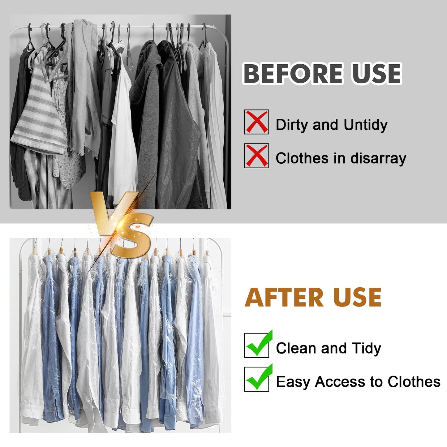 Hejo 30 Pack Plastic Clothes Covers, 60x140cm Dry Cleaning Bags